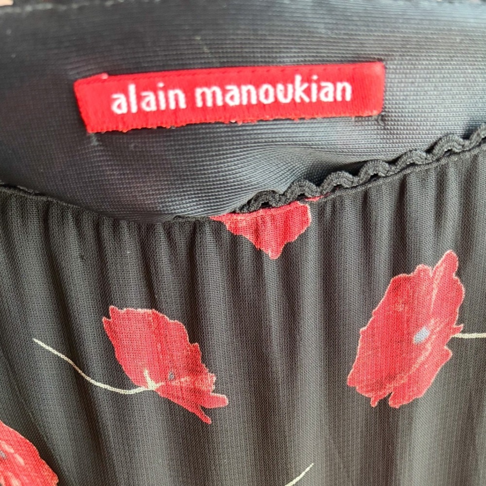 Alain Manoukian Black Red Floral Poppy Ruffle Hem Midi Skirt Y2K Romantic Sz 6 - Picture 2 of 3